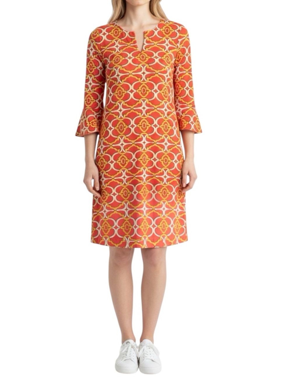 Barabara Gerwit retro resort shift 3/4 sleeve trellis pattern equestrian dress S